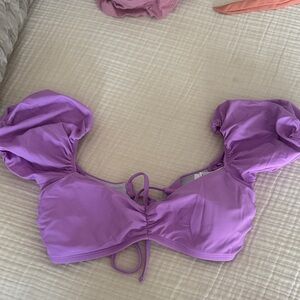 Cupshe Purple Puff Sleeve Bikini Top